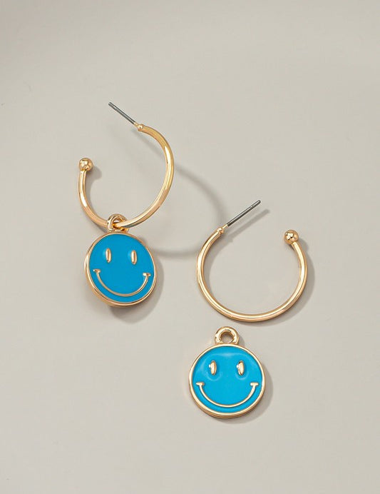 Smiley face charm hoop earrings Blue one size Earrings