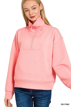Zenana Scuba Half Zip Sweatshirt with Pockets - DAVERRI FASHIONS