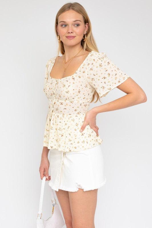 Button Down Ditsy Print Top Shirts & Tops