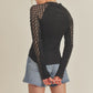 Aemi + Co mock neck knitted lace sleeve top in black, size small