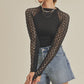 Aemi + Co mock neck knitted lace sleeve top small in black