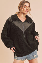 Aemi+Co Oversized Side Pockets Half Zip Pullover Jackets