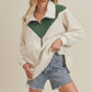 Aemi + Co. Aspen oversized half-zip fleece pullover in cream with green panel