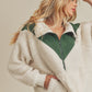 Aemi + Co. Aspen cream fleece pullover with green zipper, small