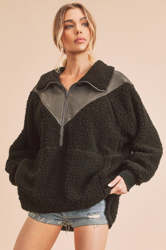 Aemi + Co. Aspen oversized half zip shearling hoodie small