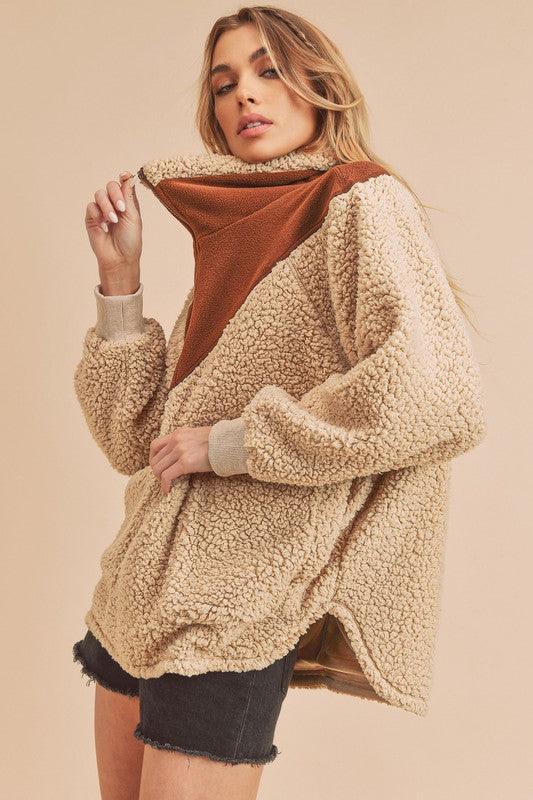 Aemi+Co Oversized Side Pockets Half Zip Pullover Jackets