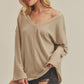 Beige ribbed knit off-the-shoulder Casey Top with long sleeves