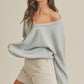 Light blue ribbed knit off-the-shoulder Casey Top sweater