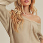 Beige ribbed knit off-the-shoulder Casey Top sweater