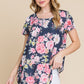 BOMBOM Floral Round Neck Short Sleeve T-Shirt Navy