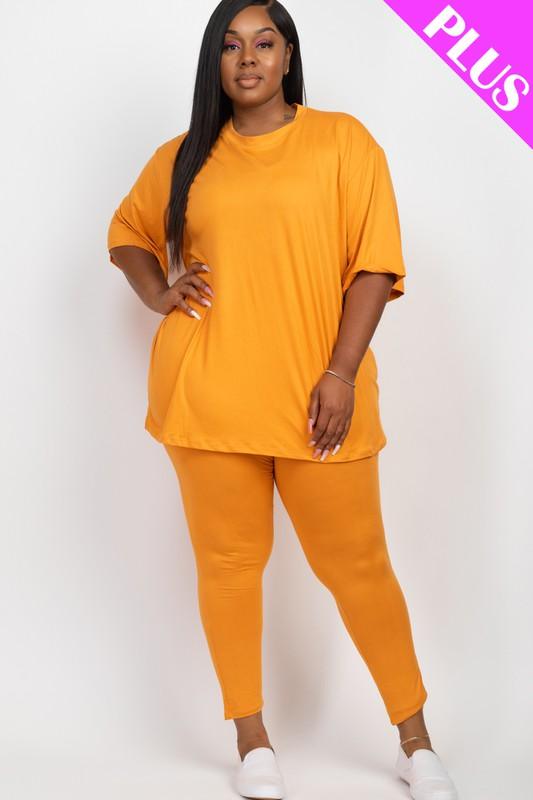 Plus Size Oversize T-Shirt & Leggings Set TOMATO CREAM Outfit Sets