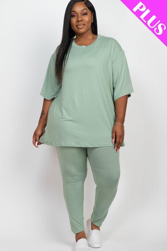 Plus Size Oversize T-Shirt & Leggings Set Green Bay Outfit Sets
