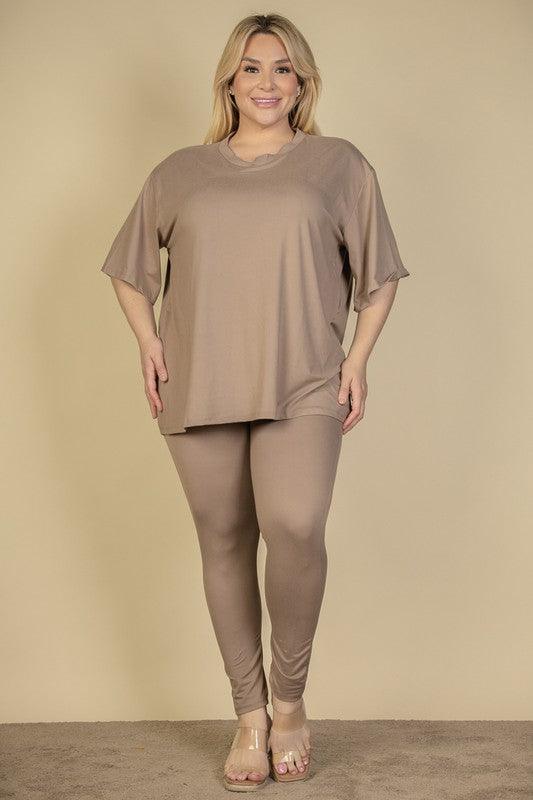Plus Size Oversize T-Shirt & Leggings Set Taupe Grey Outfit Sets