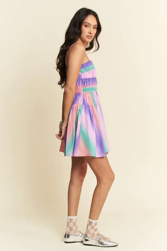 Davi & Dani Multi Color Ombre Printed Bodice Button Up Dress Mini Dresses