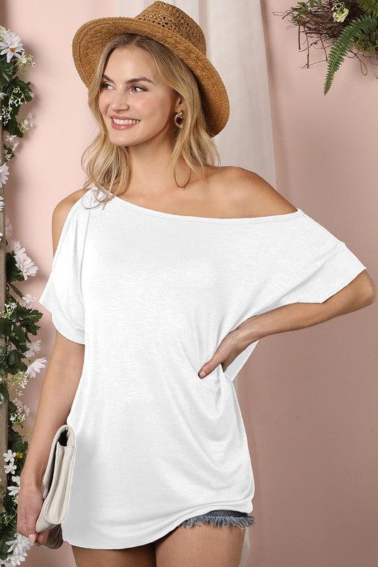 One Side Cold Shoulder Detailed Drapery Top Shirts & Tops