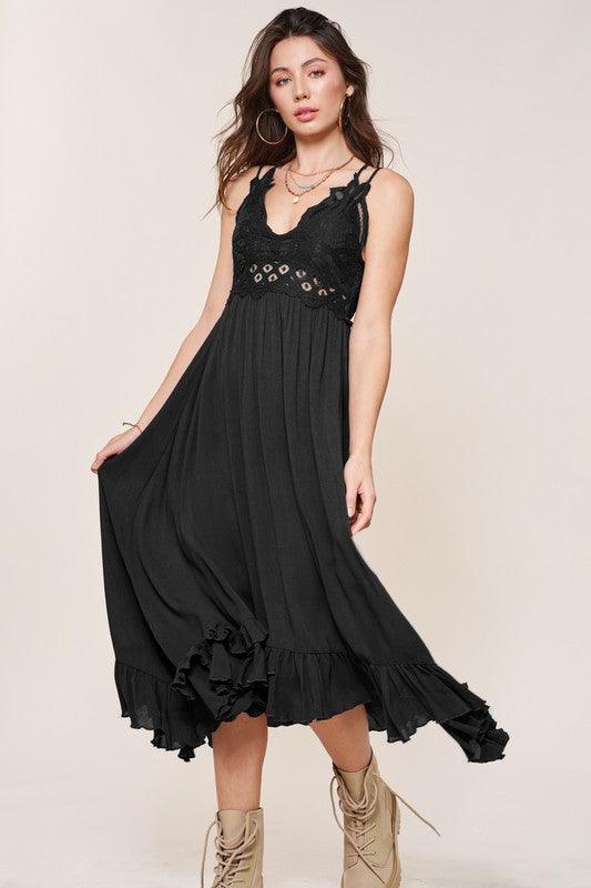 La Miel Crochet Lace Boho Maxi Dress Maxi Dresses