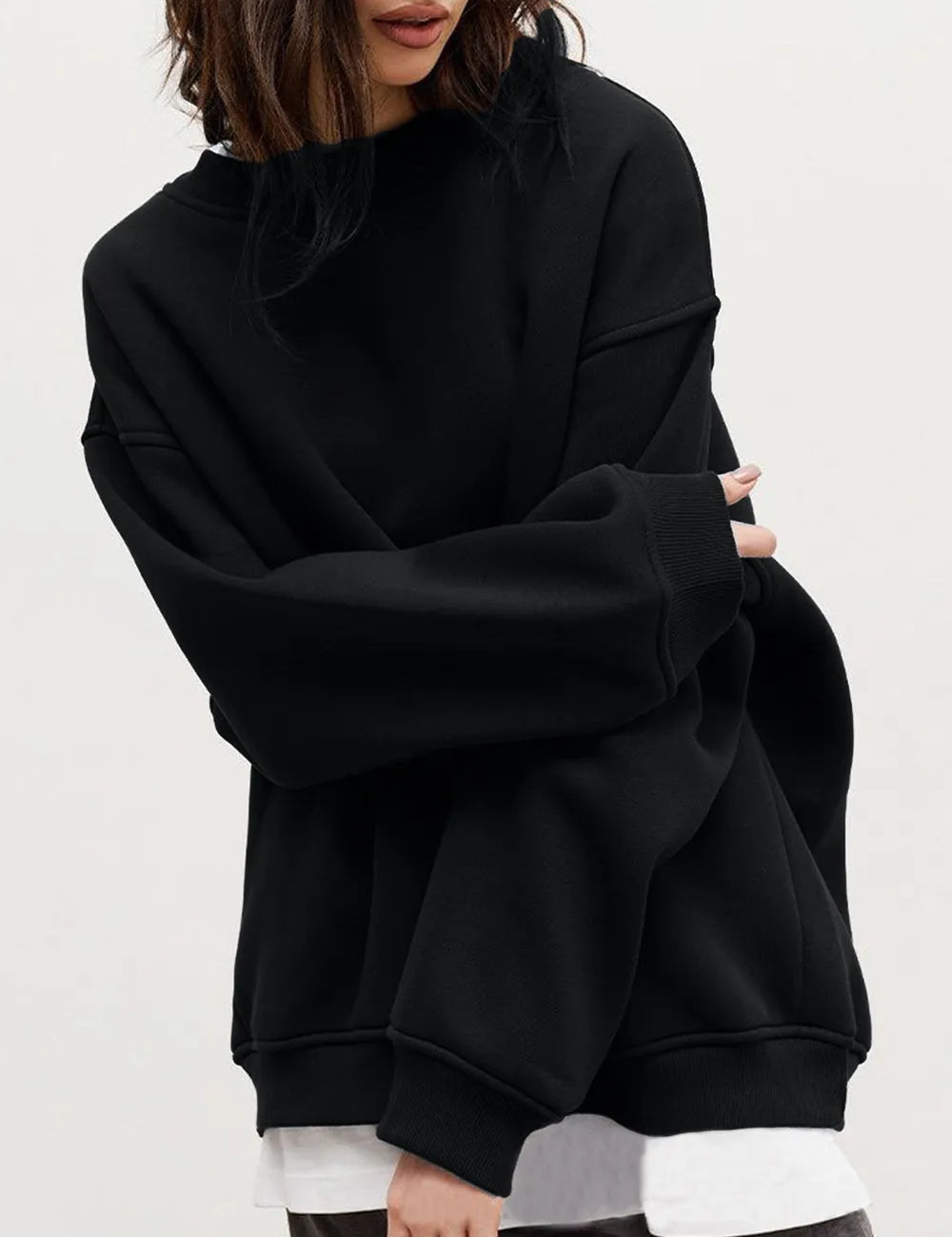 Round Neck Dropped Shoulder Long Sleeve Sweatshirt | Sweatshirts Daverri Fashions