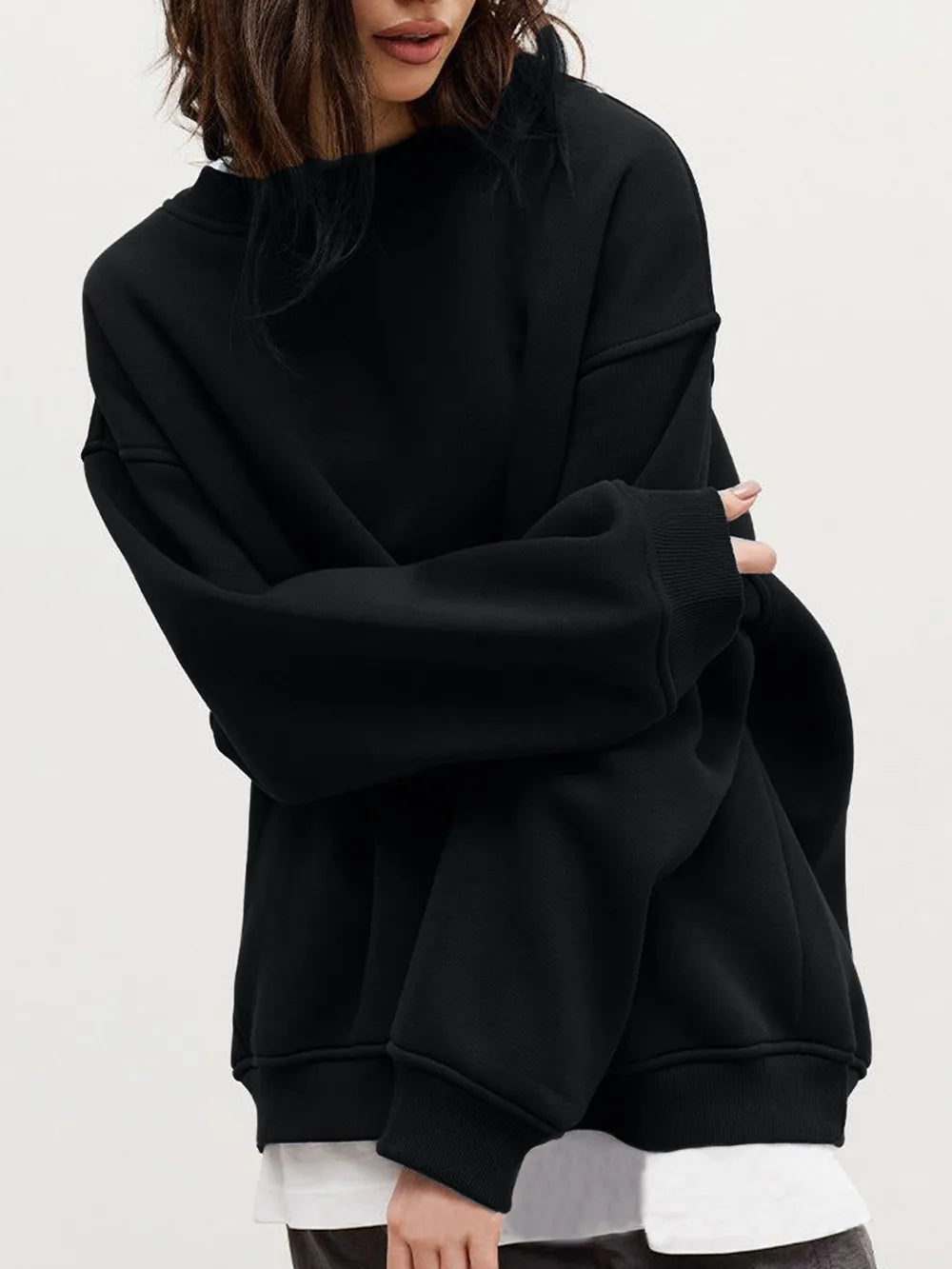 Round Neck Dropped Shoulder Long Sleeve Sweatshirt | Sweatshirts Daverri Fashions