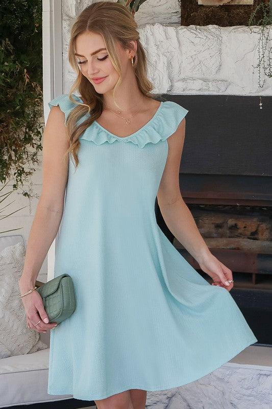 Cute Ruffle Collar Summer Dress SEAFOAM Midi Dresses