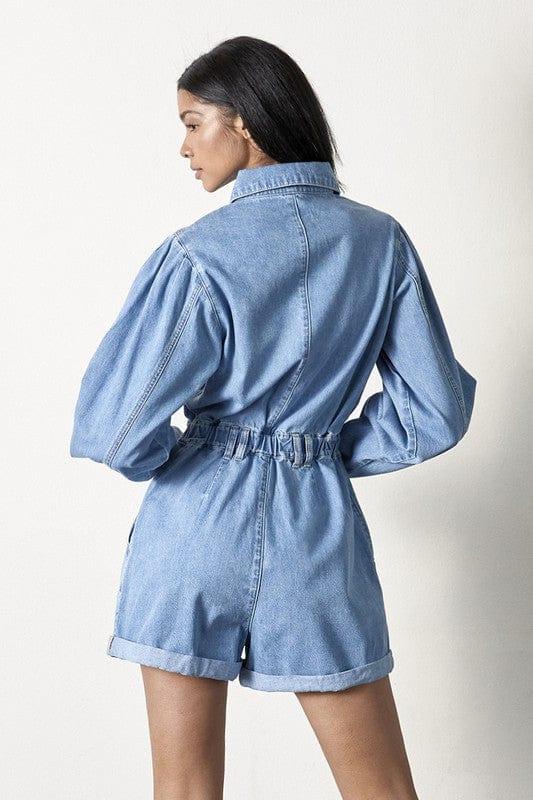 Vintage Long Sleeve Denim Romper Rompers