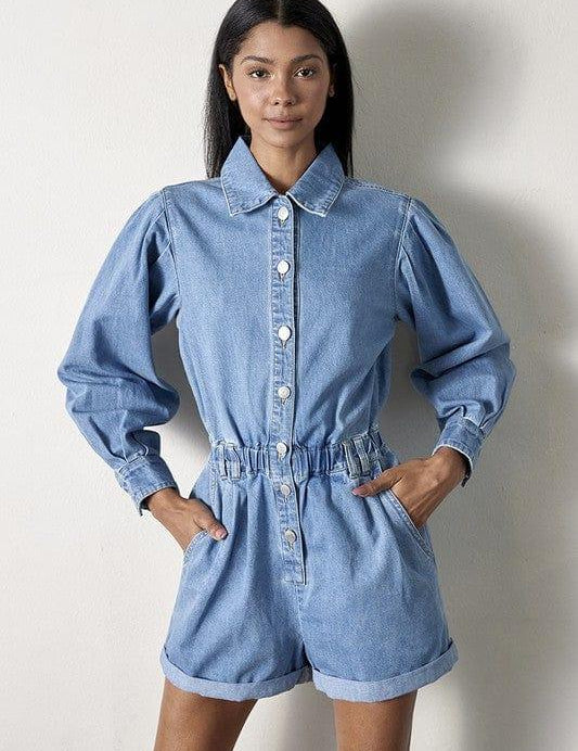 Vintage Long Sleeve Denim Romper Rompers