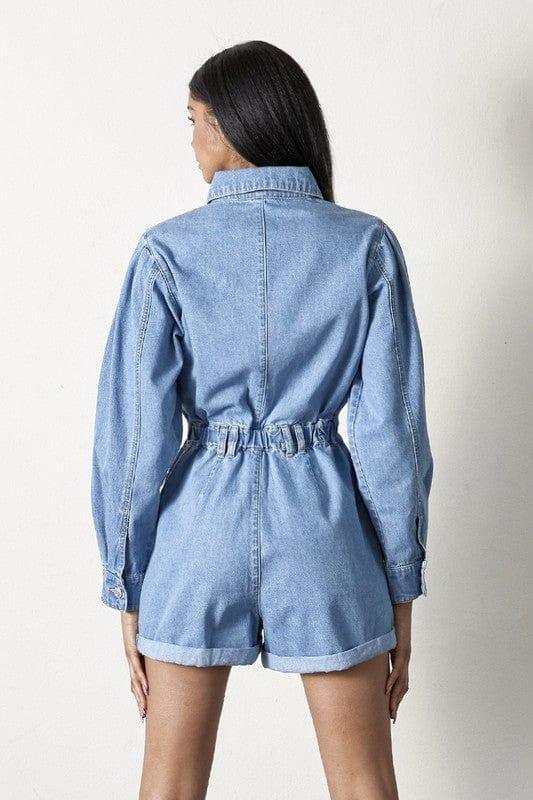 Vintage Long Sleeve Denim Romper Rompers