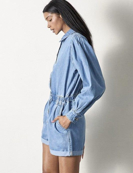 Vintage Long Sleeve Denim Romper Rompers