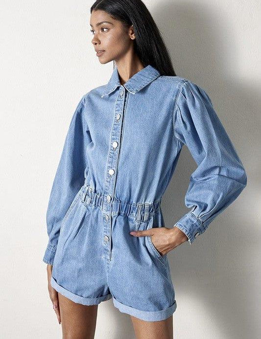 Vintage Long Sleeve Denim Romper Rompers