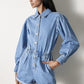 Vintage Long Sleeve Denim Romper Rompers