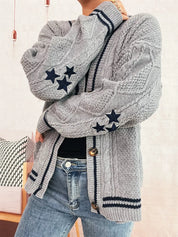 Star Pattern Button-Up Cardigan with Contrast Trim | Cardigans Daverri Fashions