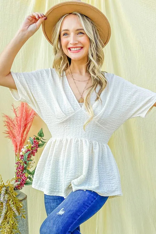 And The Why Textured and Soft V Neck Casual Top Tops