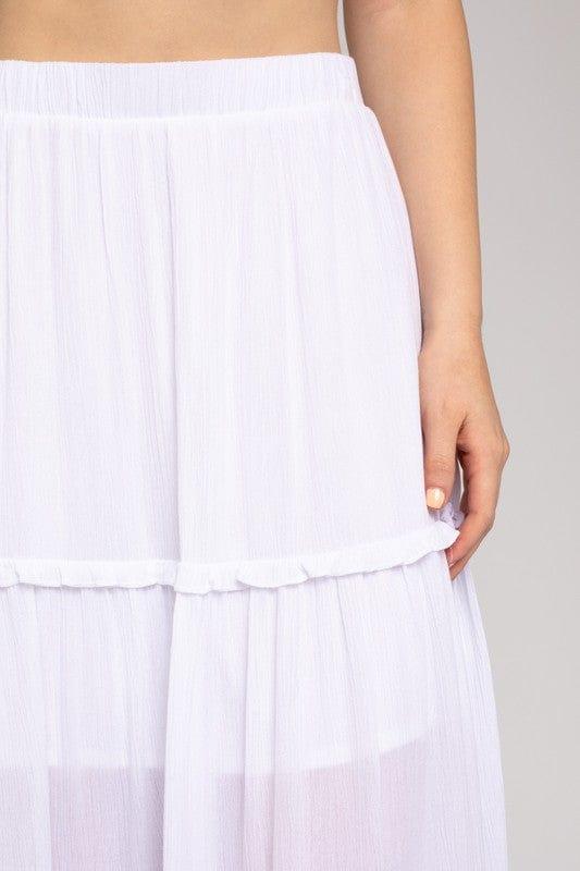 Elastic Waist Merrow Edge Tiered Midi Skirt Skirts