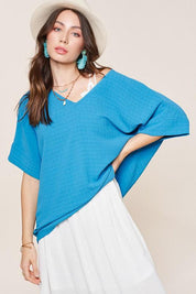 La Miel Short Sleeve V Neck Oversized Top Tops