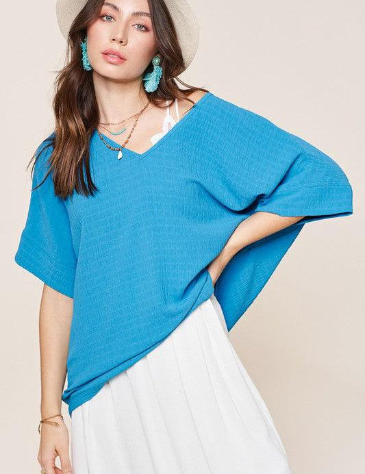 La Miel Short Sleeve V Neck Oversized Top Tops