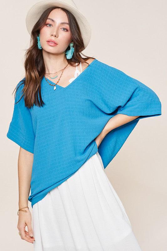 La Miel Short Sleeve V Neck Oversized Top Tops