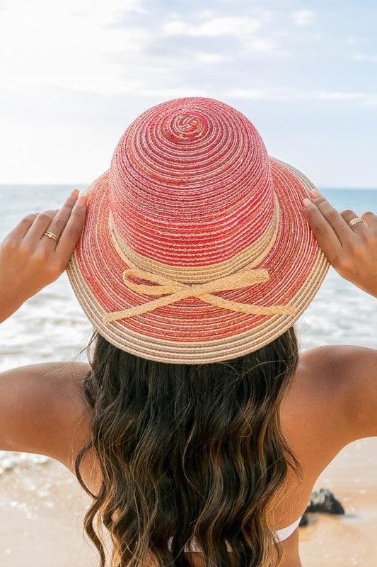 Multi-Stripe Bow Accent Bucket Sunhat Cherry OneSize Hats