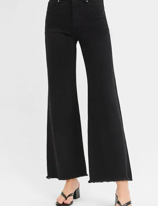 BLACK 1XL RISEN Full Size Tummy Control High Rise Wide Jeans Plus Size | Daverri Fashions