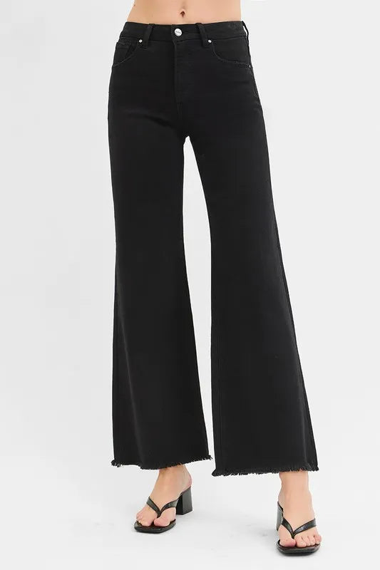 RISEN Full Size Tummy Control High Rise Wide Jeans Plus Size BLACK