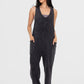 Mono B Mineral-Washed V Neck Overalls with Pockets Black