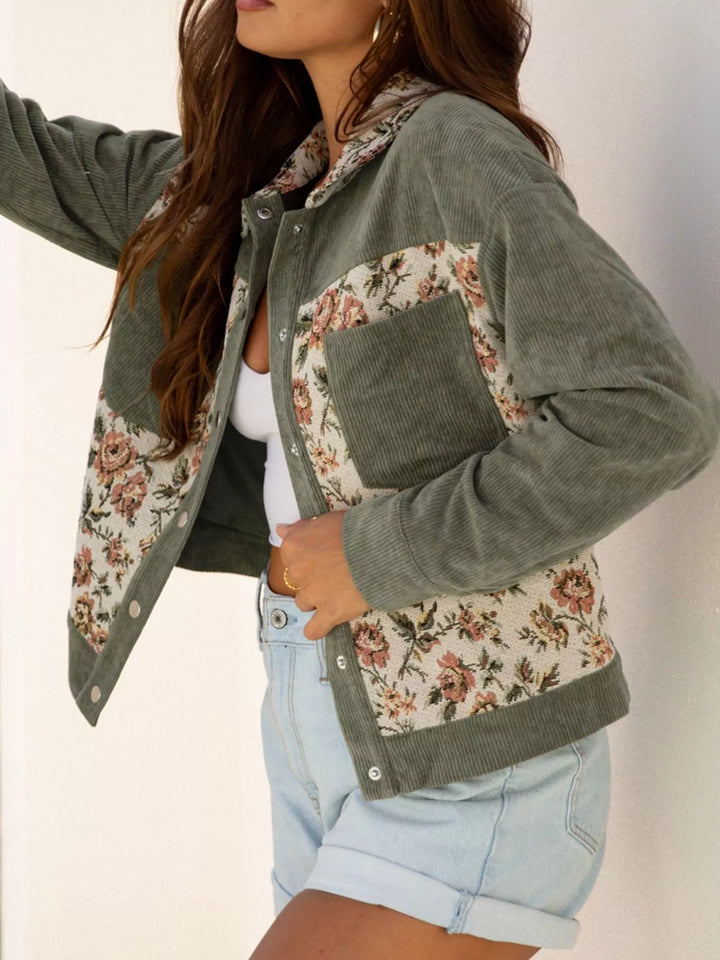 Floral Snap Down Corduroy Jacket | Jackets Daverri Fashions