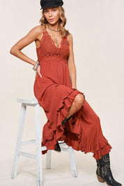 La Miel Crochet Lace Boho Maxi Dress Maxi Dresses