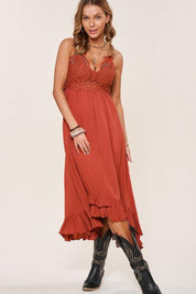 La Miel Crochet Lace Boho Maxi Dress MARSALA Maxi Dresses