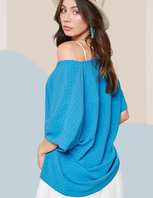 La Miel Short Sleeve V Neck Oversized Top OCEAN Tops