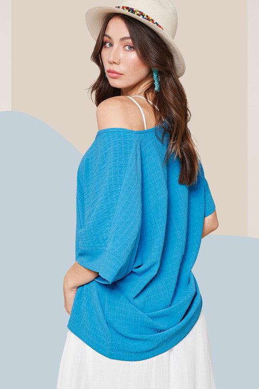 La Miel Short Sleeve V Neck Oversized Top OCEAN Tops