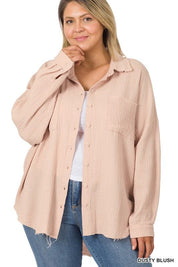 Plus Oversized Raw Edge Shirt DUSTY BLUSH Shirts & Tops