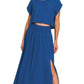 Zenana Heavy Woven Span Crop Tee & Skirt Set LT NAVY