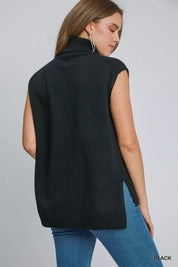 Umgee High-Low Turtleneck Sleeveless Sweater Top | Sweaters Daverri Fashions