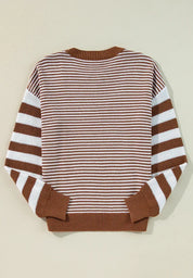 Striped Round Neck Dropped Shoulder Sweater | Sweaters Daverri Fashions