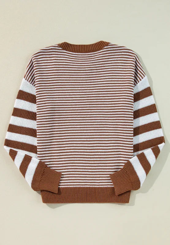 Striped Round Neck Dropped Shoulder Sweater | Sweaters Daverri Fashions