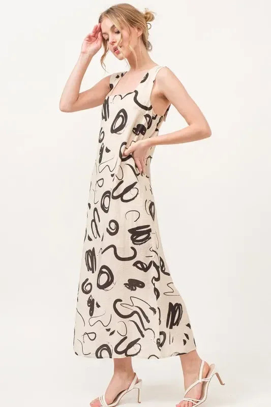 And The Why Square Neck Abstract Printed Maxi Dress - DAVERRI FASHIONS